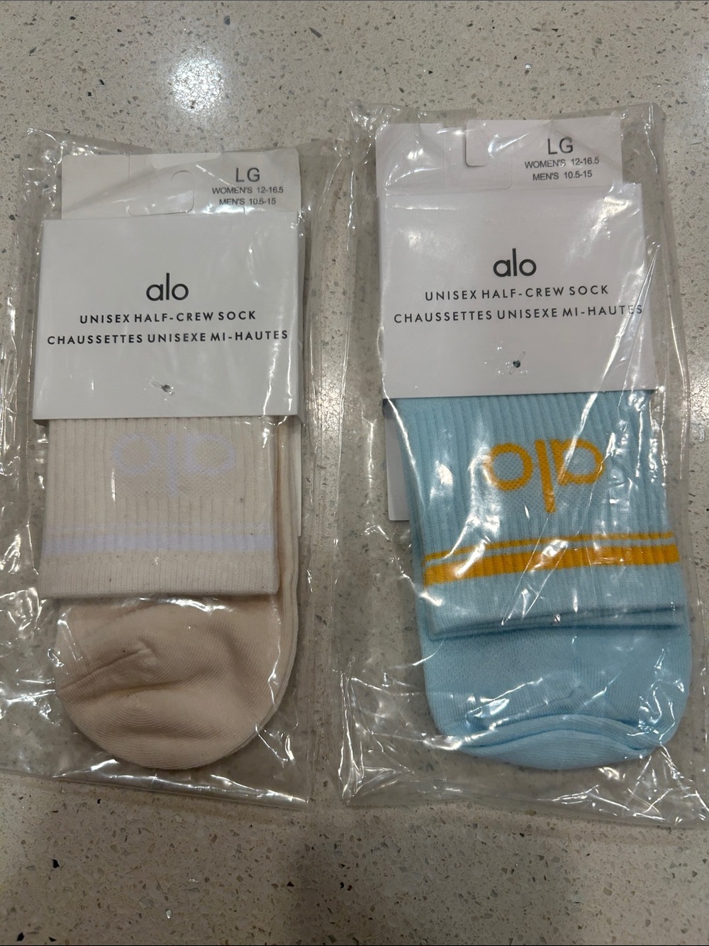 ALO Yoga Half-Crew Socks in Light Blue & Beige